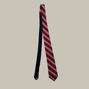 Tommy Hilfiger Mens 100% Silk Necktie Red Blue White Diagonal Striped Classic